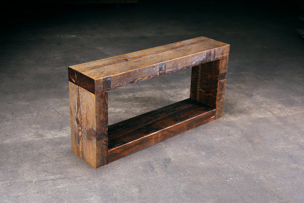 Hardwood sofa tables and hardwood consoles - Custom made rustic barn wood console sofa table. Design and handmade furniture by Urban Lumber Co.