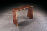 Hardwood sofa tables and hardwood consoles - Custom made live natural edge Walnut console sofa table and waterfall edge base. Design and handmade furniture by Urban Lumber Co.