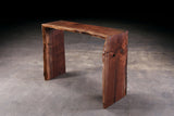 Hardwood sofa tables and hardwood consoles - Custom made live natural edge Walnut console sofa table and waterfall edge base. Design and handmade furniture by Urban Lumber Co.